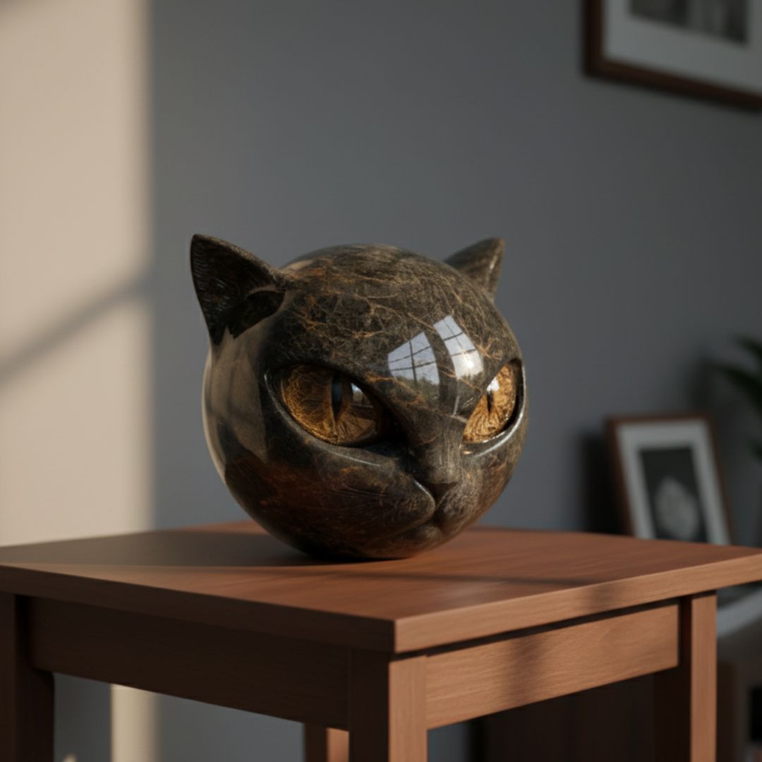 Black Stone Guardian Cat Lamp