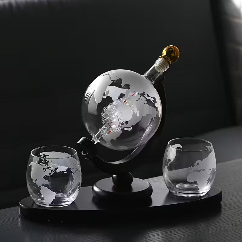 World Map Whiskey Bottle and Glass Set