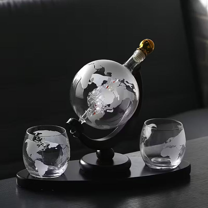 World Map Whiskey Bottle and Glass Set