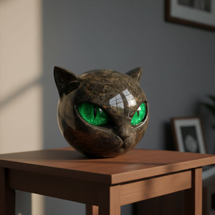 Black Stone Guardian Cat Lamp