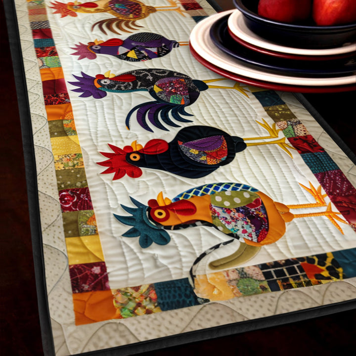 Rooster Parade Quilted Table Runner