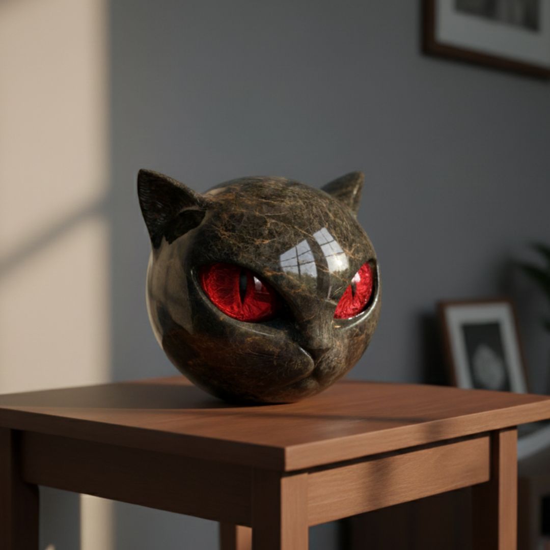 Black Stone Guardian Cat Lamp
