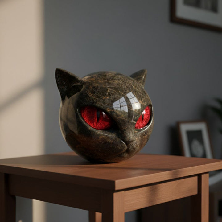 Black Stone Guardian Cat Lamp