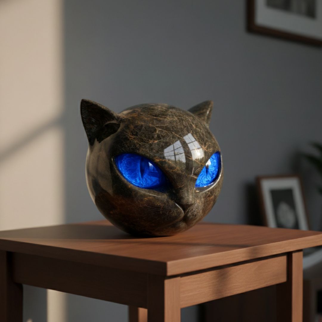 Black Stone Guardian Cat Lamp