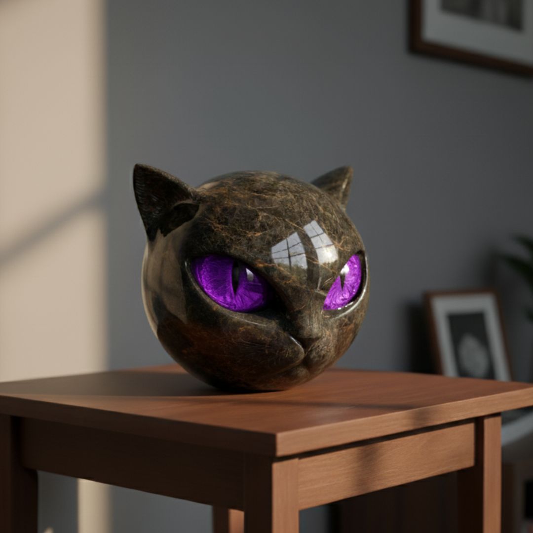 Black Stone Guardian Cat Lamp