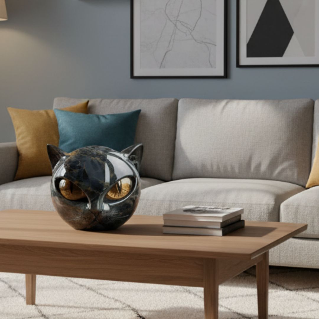 Black Stone Guardian Cat Lamp