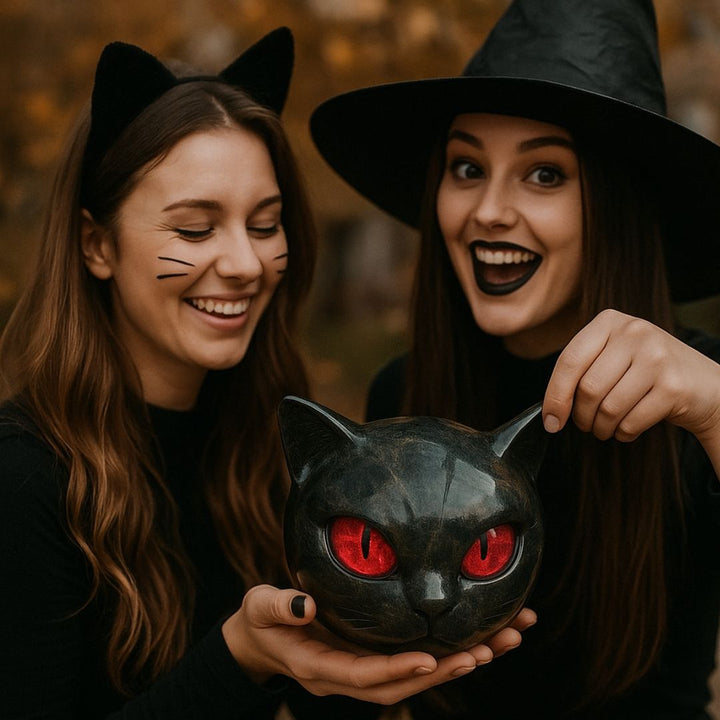 Black Stone Guardian Cat Lamp