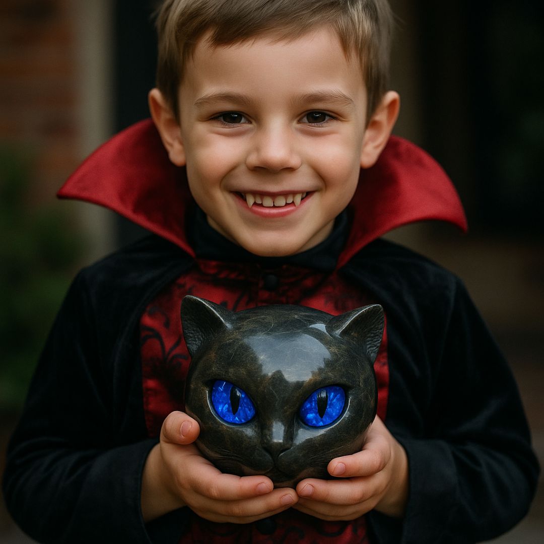 Black Stone Guardian Cat Lamp