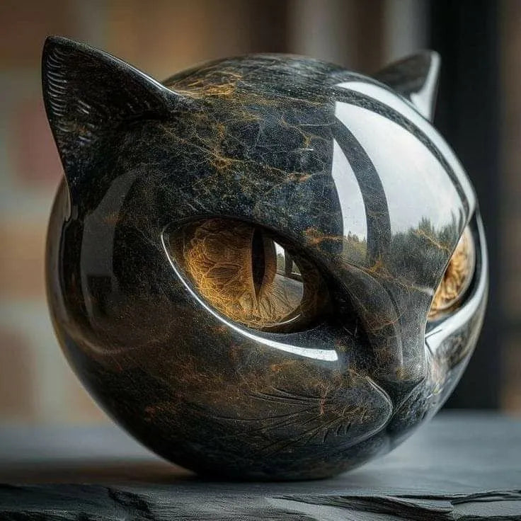 Black Stone Guardian Cat Lamp