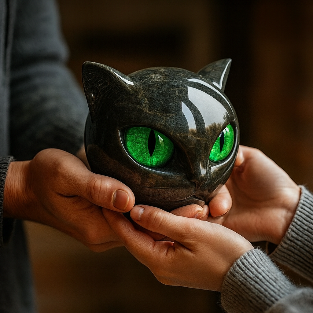 Black Stone Guardian Cat Lamp
