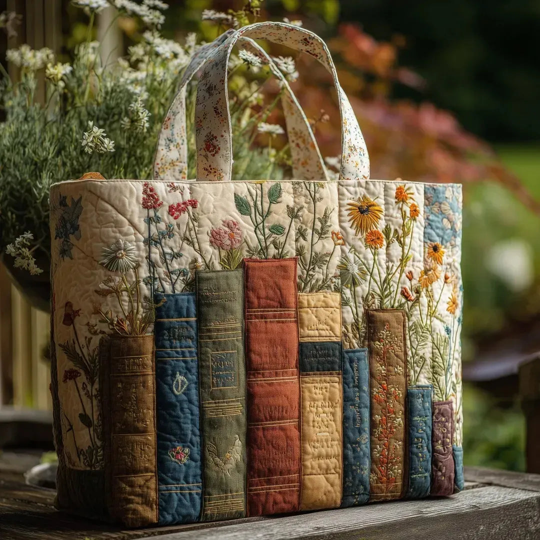 Books and Flowers Collection Quilted Handbag