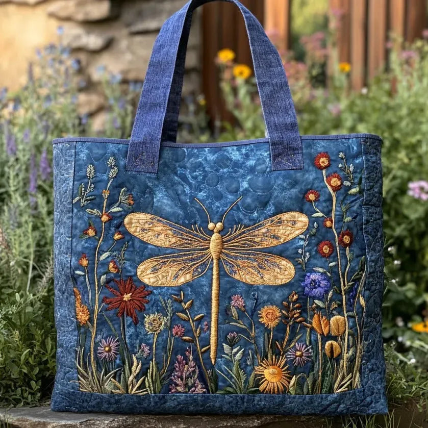 Golden Dragonfly Quilted Handbag