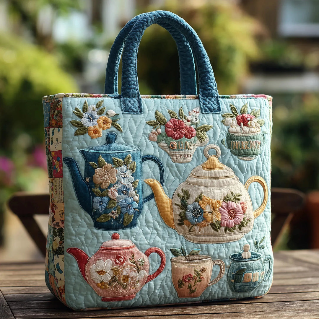 Floral Teapot Quilted Handbag