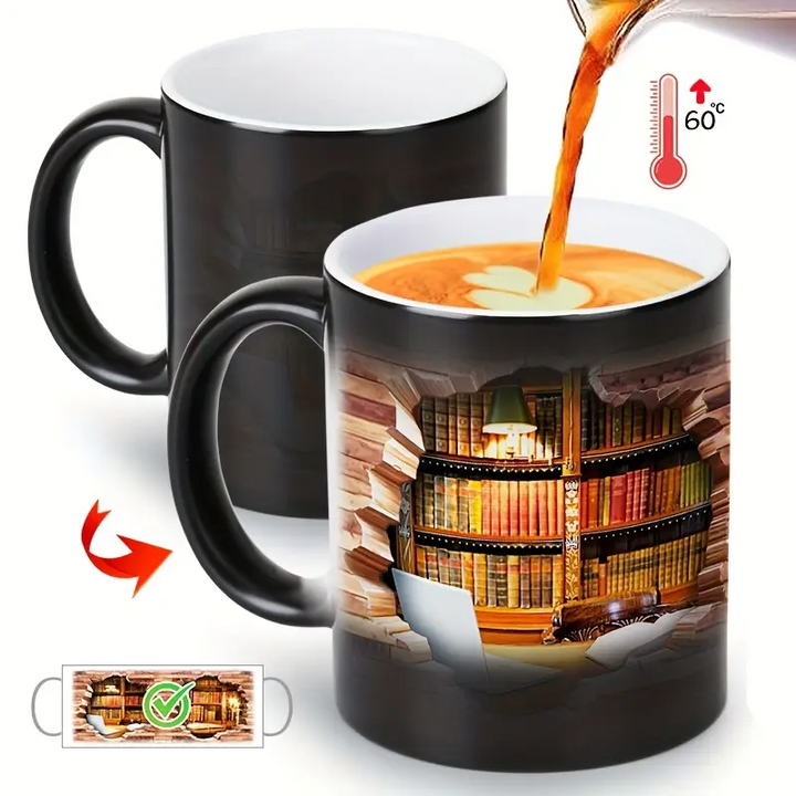 Ceramic Mug with Magical Bookshelf and Heat Effect