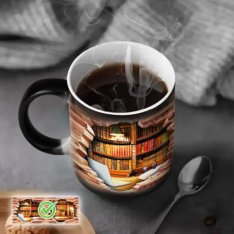 Ceramic Mug with Magical Bookshelf and Heat Effect