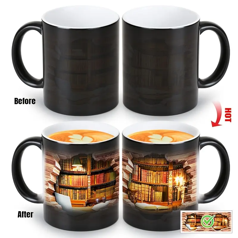 Ceramic Mug with Magical Bookshelf and Heat Effect