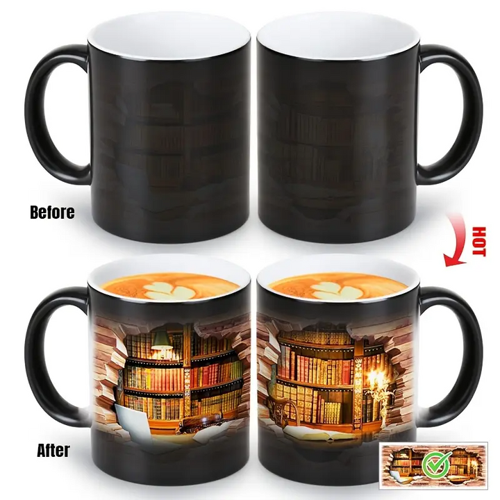 Ceramic Mug with Magical Bookshelf and Heat Effect