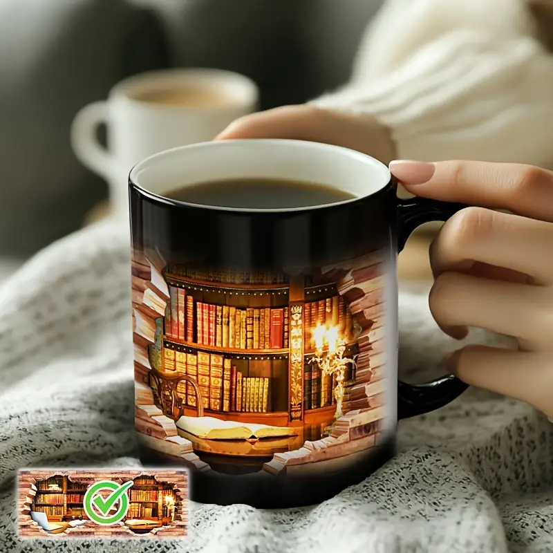 Ceramic Mug with Magical Bookshelf and Heat Effect