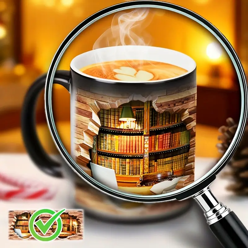 Ceramic Mug with Magical Bookshelf and Heat Effect