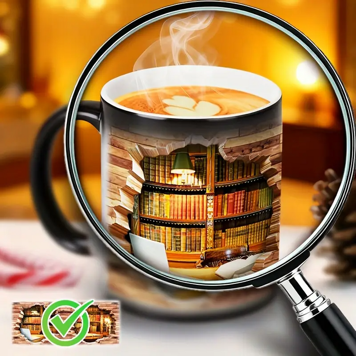 Ceramic Mug with Magical Bookshelf and Heat Effect