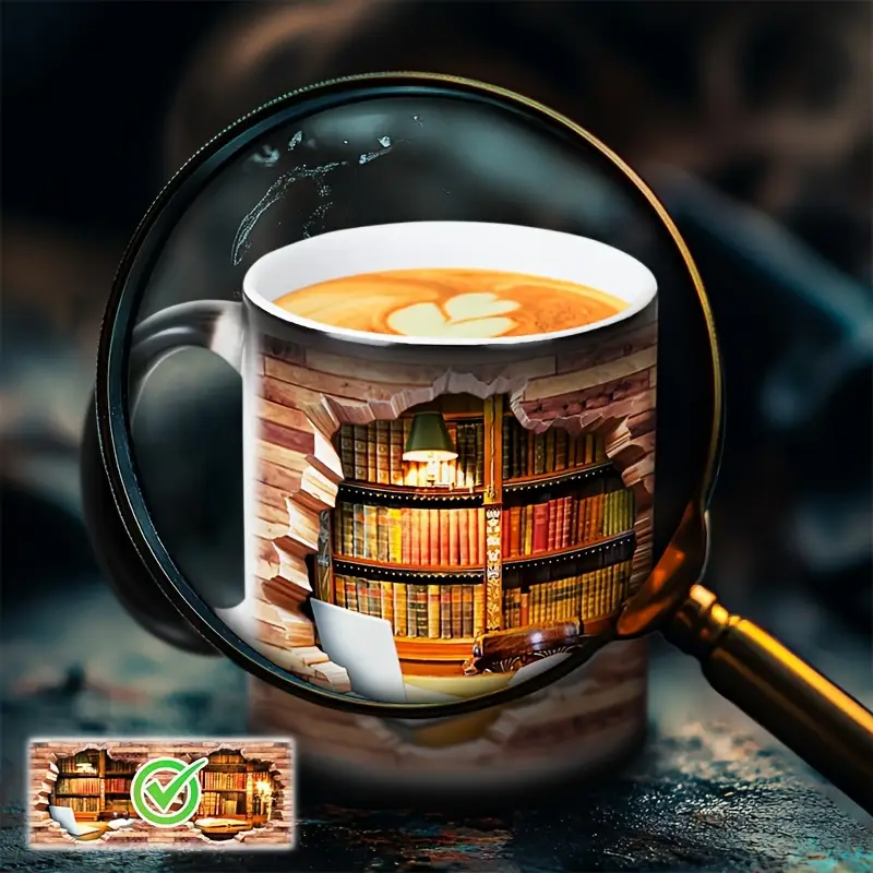 Ceramic Mug with Magical Bookshelf and Heat Effect