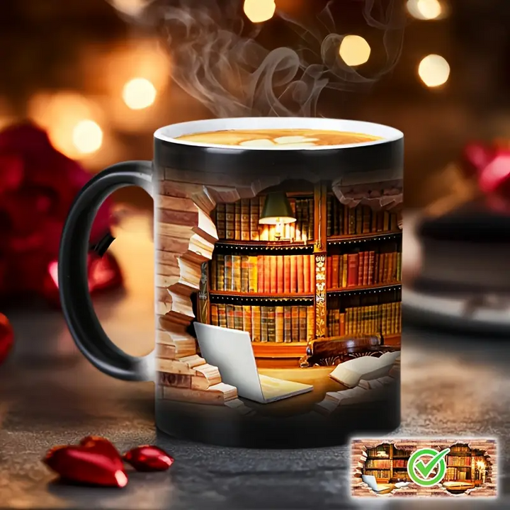 Ceramic Mug with Magical Bookshelf and Heat Effect